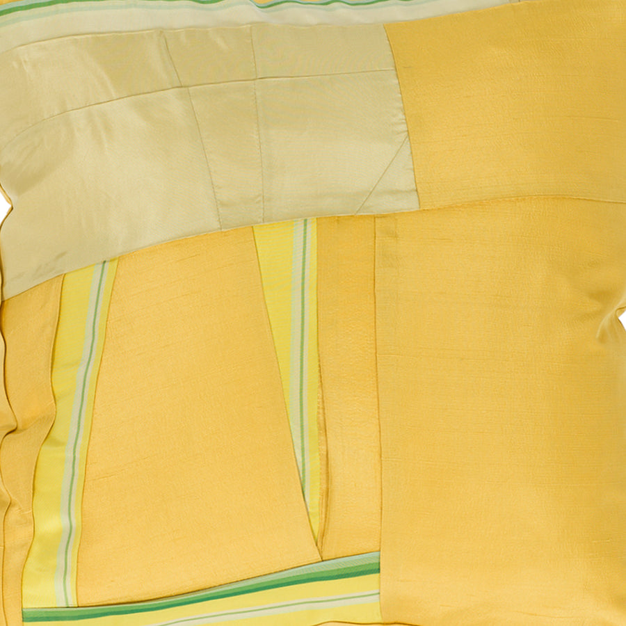 Bonamy Pillow - Yellow Silk pleated with Green Highlights