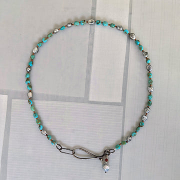 Turquoise and Tahiti keshi necklace