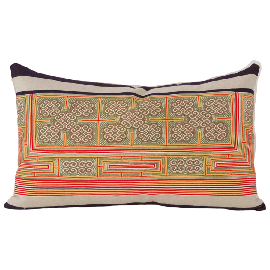 Embroidered Collar - Yu Pillow- Large Lumbar- Orange