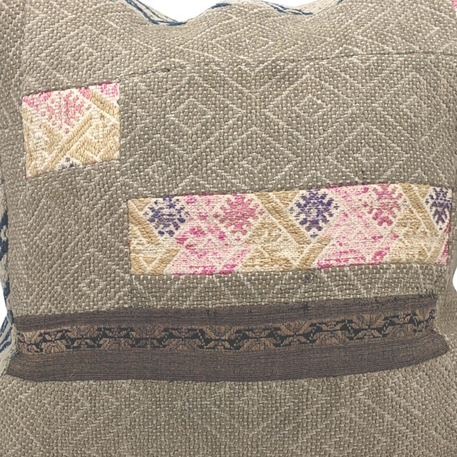 Dowry Textile Piecework Hazel Pillow in Gray with pink accents