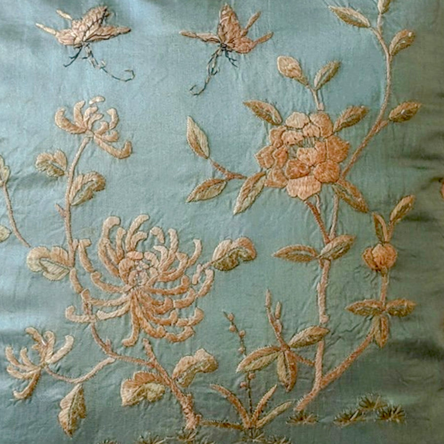 Embroidered Flowers - Lycia Pillow Pale Teal