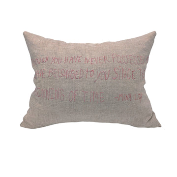 Mina Embroidered Text - Linen with rose lettering