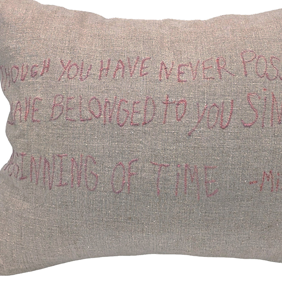 Mina Embroidered Text - Linen with rose lettering