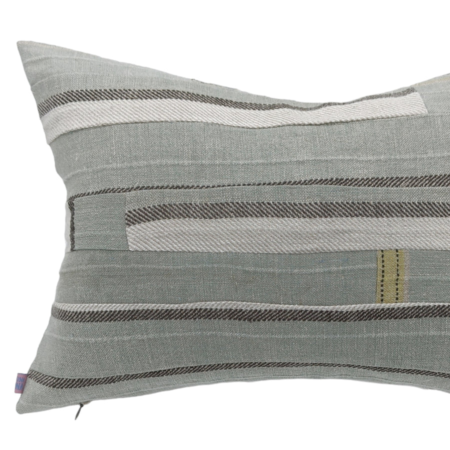 Pascale Lumbar Pillows - Pale Blue Linen Patchwork
