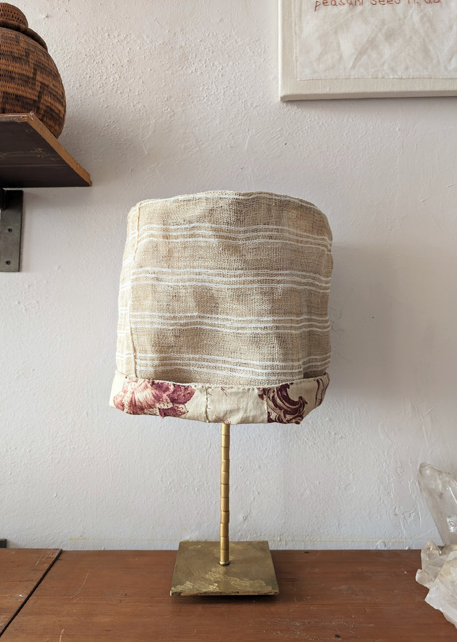 Myfanwy Table Lamp- Vintage Hemp, Antique Floral Cotton, Brushed Brass