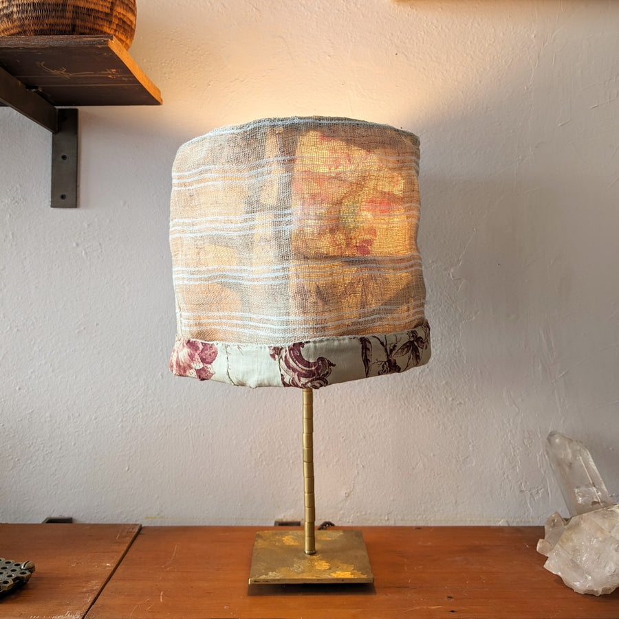 Myfanwy Table Lamp- Vintage Hemp, Antique Floral Cotton, Brushed Brass