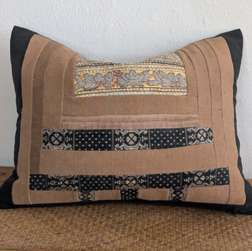 Amira in Umber and Black- Piecework Embroidery Pillow