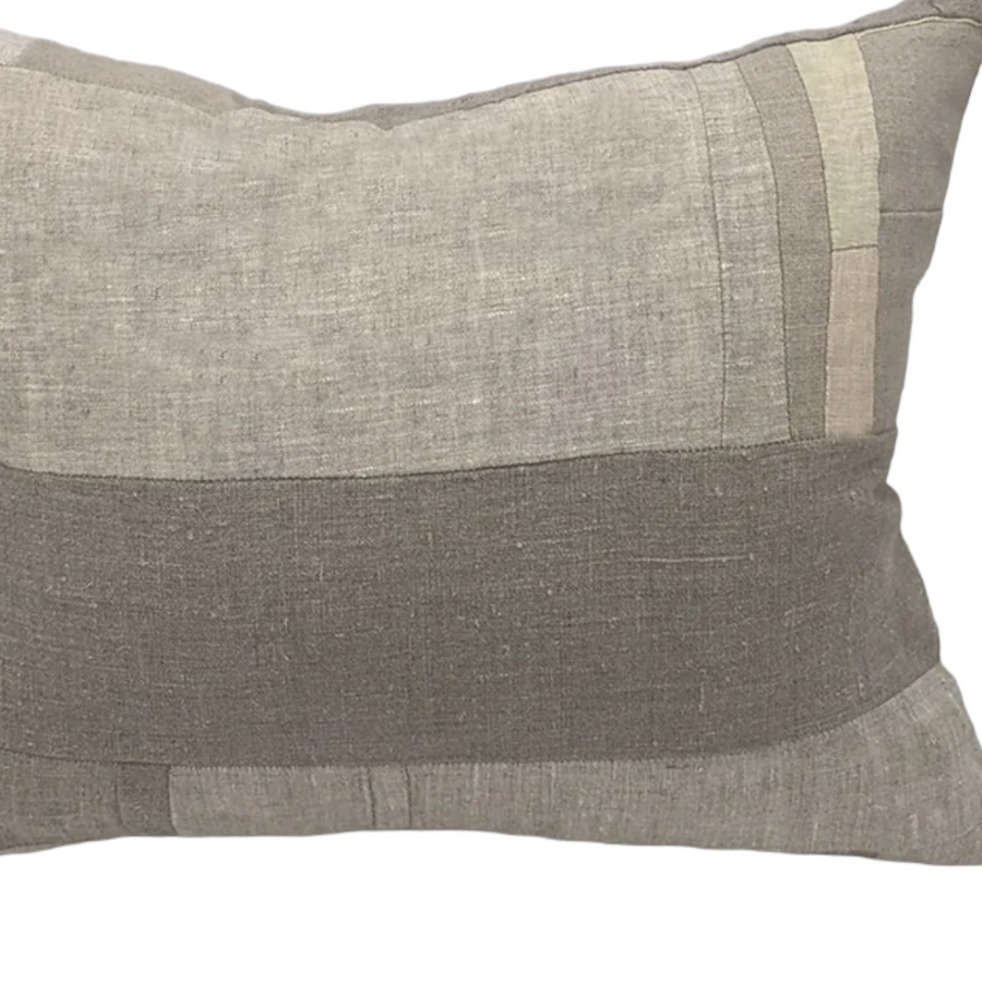 Callum Lumbar Pillow in  Tan and Gray with pale green bits