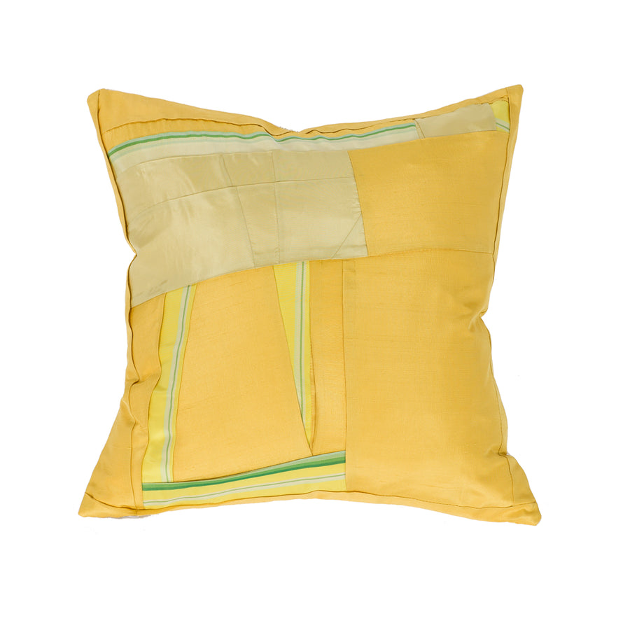 Bonamy Pillow - Yellow Silk pleated with Green Highlights