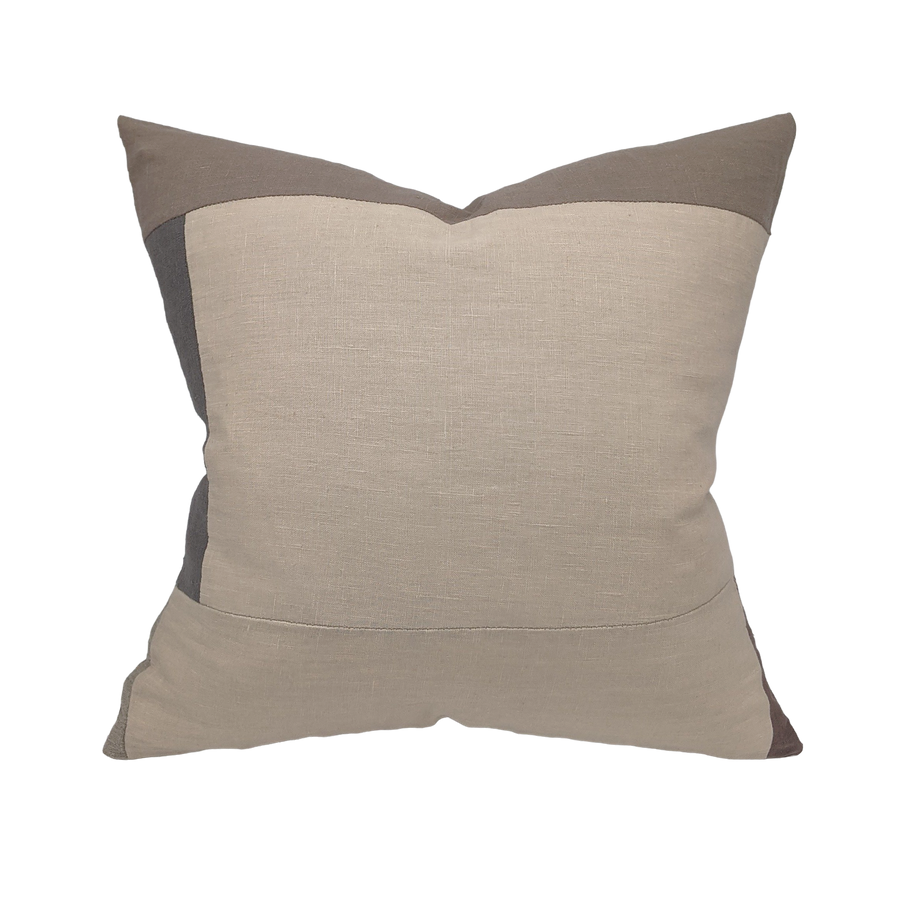 Malini Pillow - Linen Piecework Mauve and Ivory