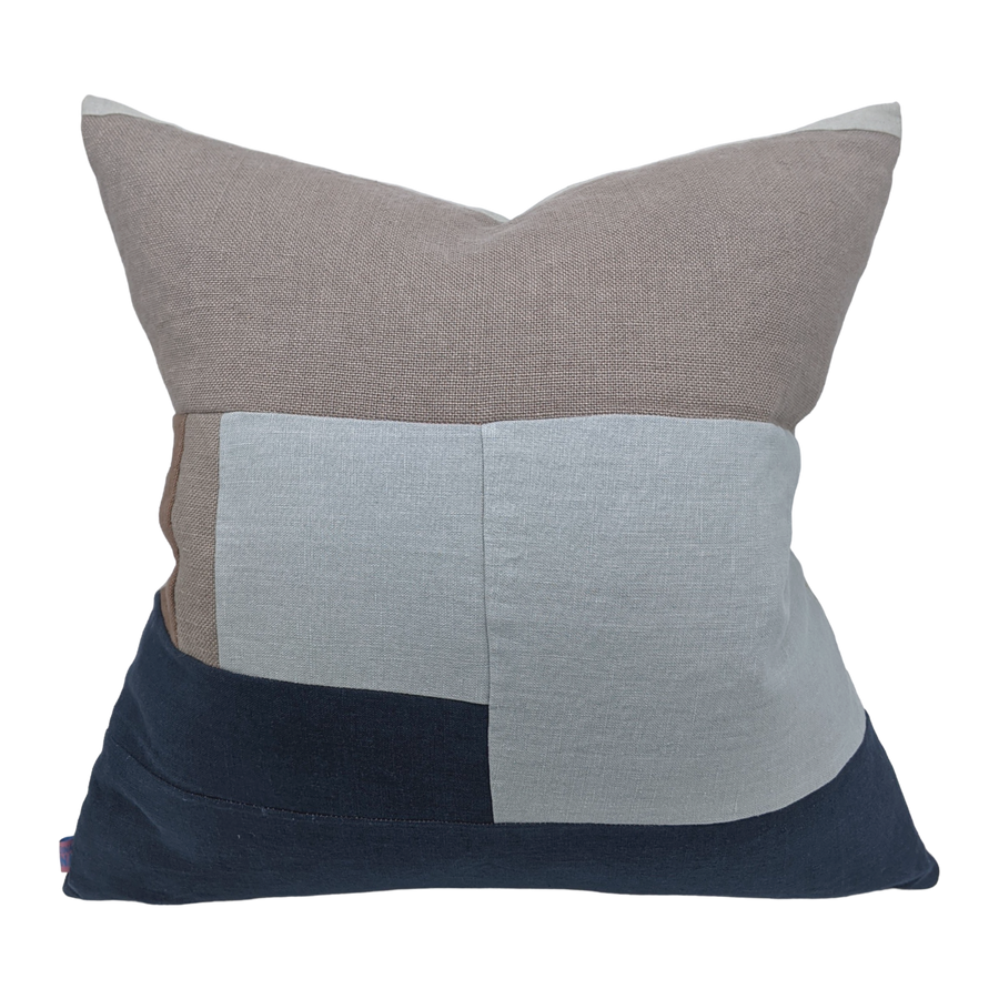 Pascha Pillow - Linen Piecework Pale Blue and Brown