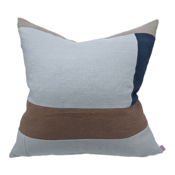 Pascha Pillow - Linen Piecework Pale Blue and Brown