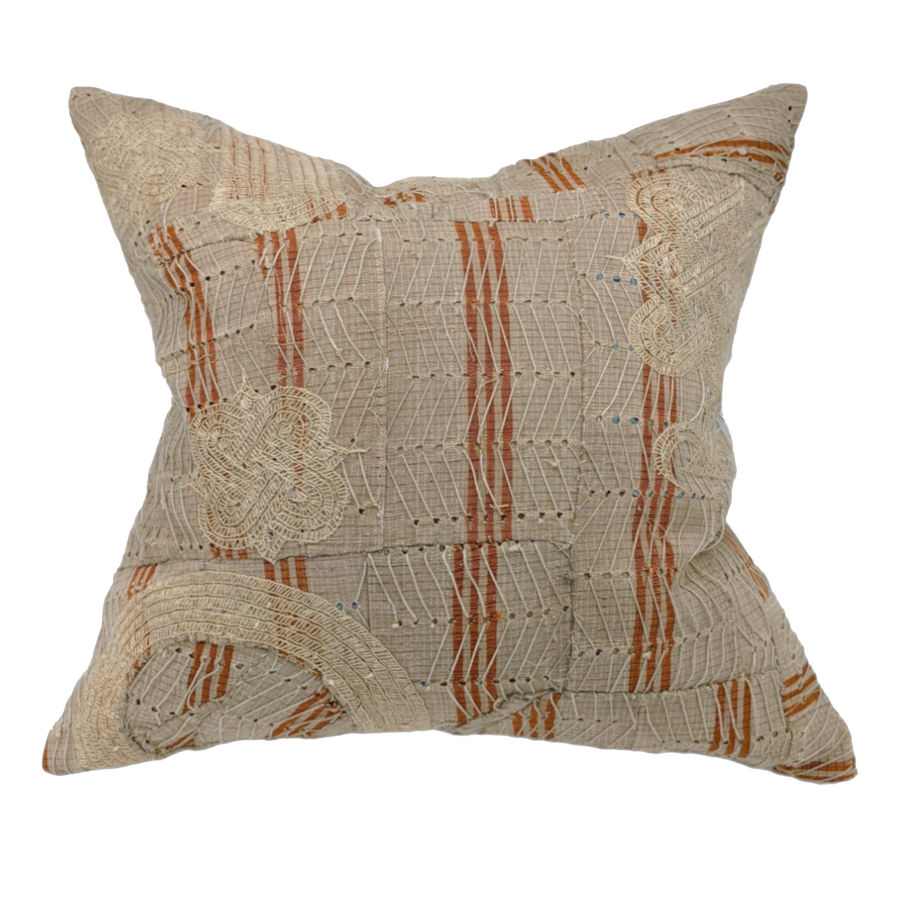 Isak Pillow - Vintage Hausa Cloth in Tan Orange