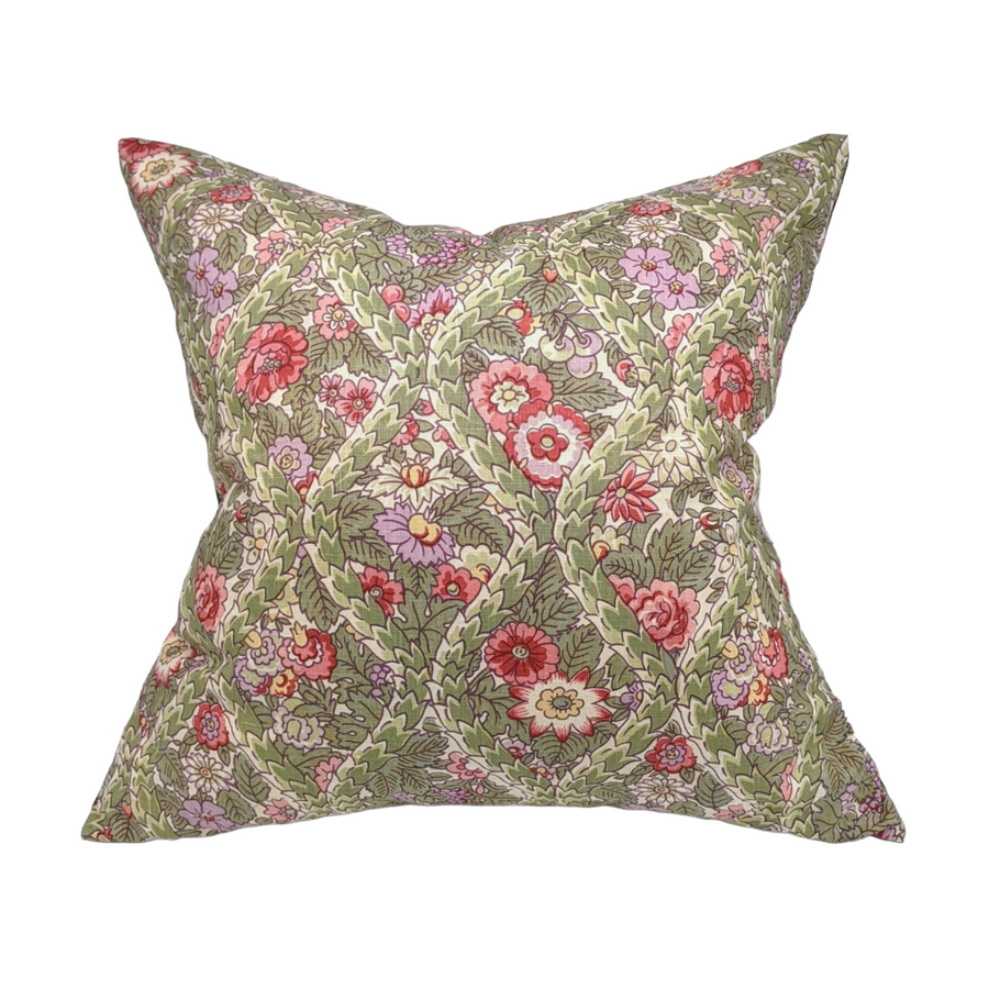 Donavan Pillow Linen Floral Print Green and Pink