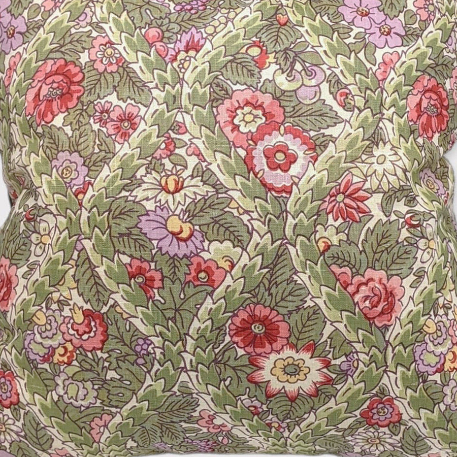 Donavan Pillow Linen Floral Print Green and Pink