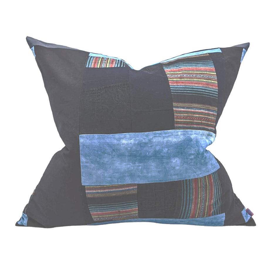 Idra Pillow - piecework fragments futon cotton indigo black