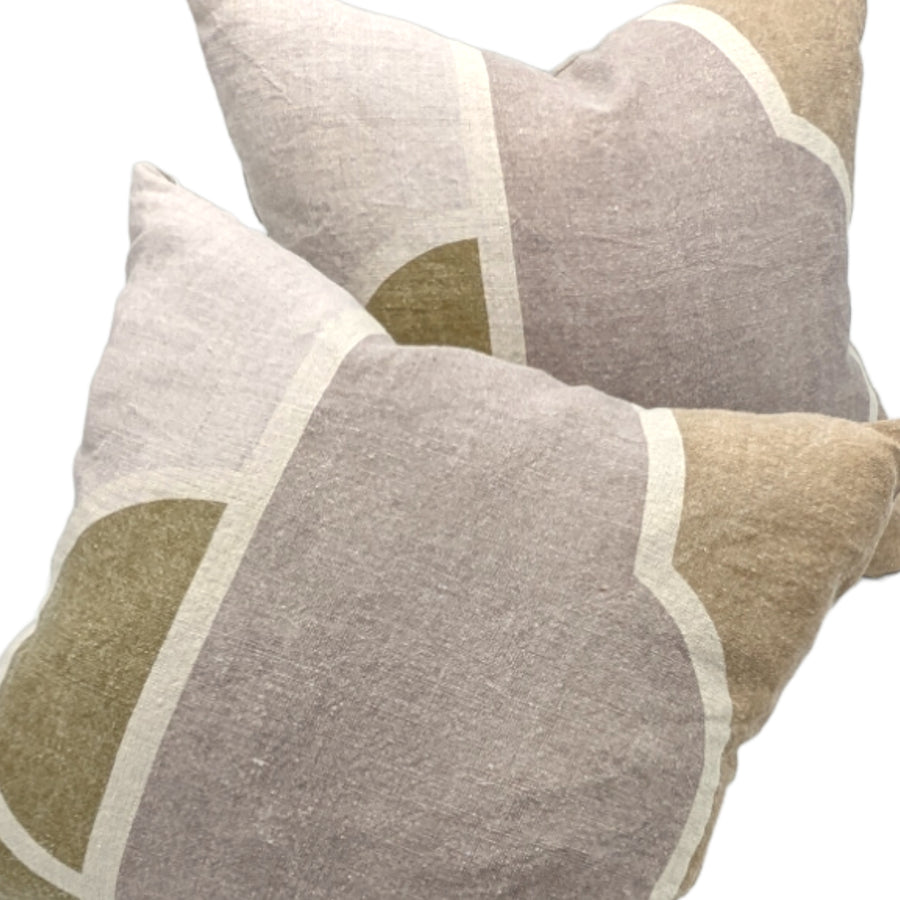 Linen Print - Cayetano Pillow gray and tan