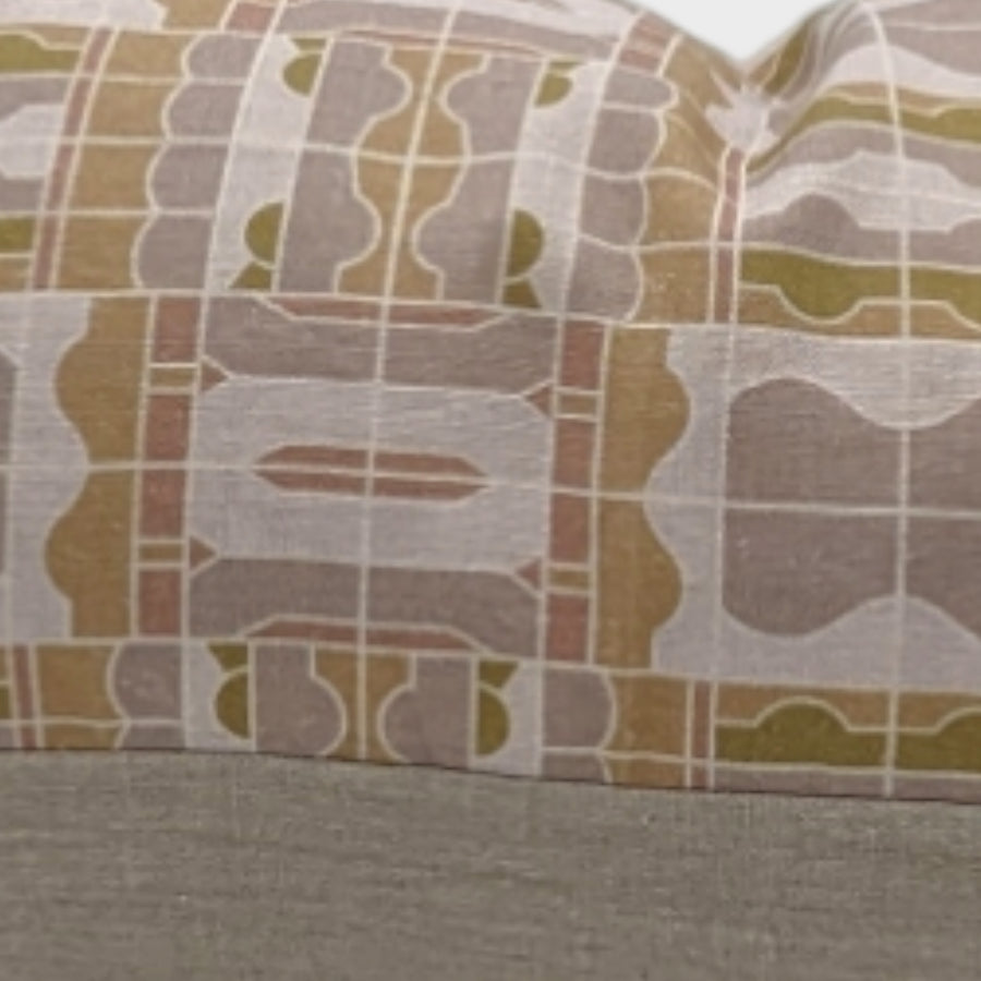 Linen Print- Gregorio Grid Pillow- lumbar Mauve