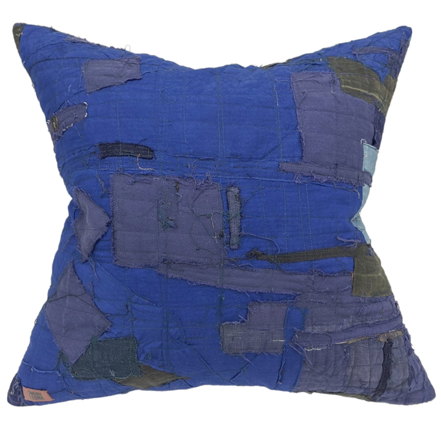 Futon Cloth Piecework Harry Pillow - Blue Azure