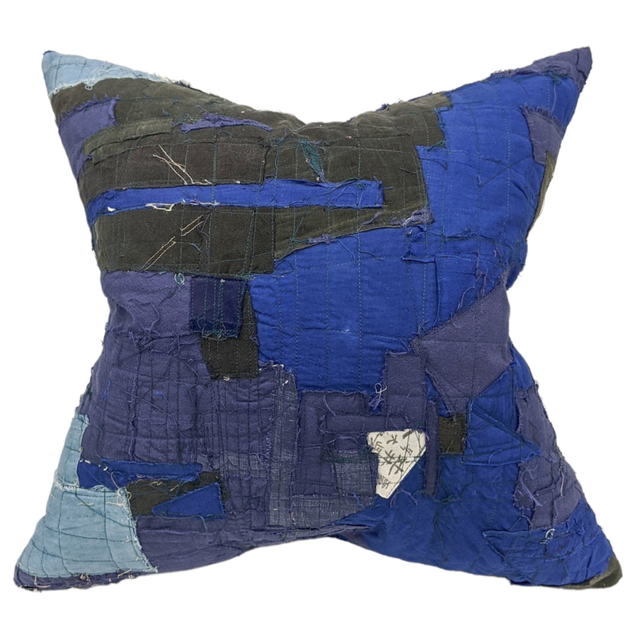 Futon Cloth Piecework Harry Pillow - Blue Azure