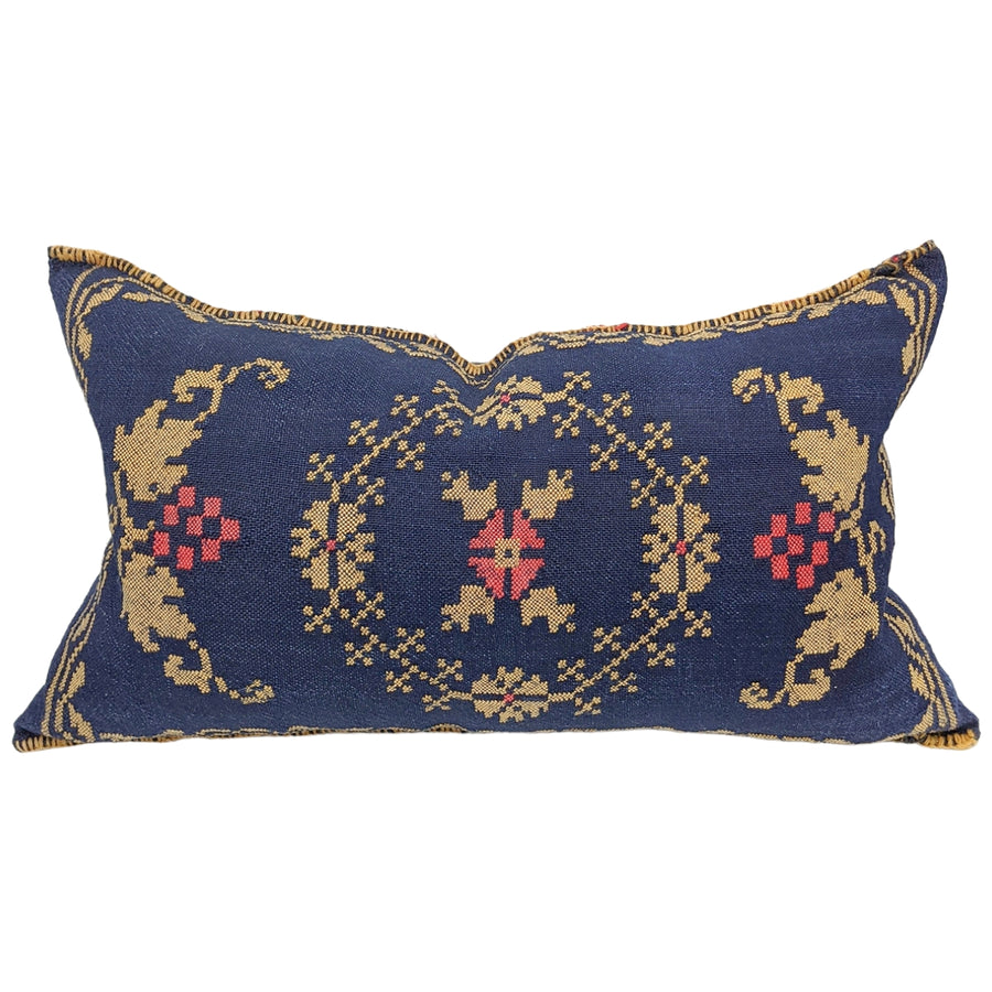 Hand-loomed Lukas Pillow - Large Lumbar in Blue