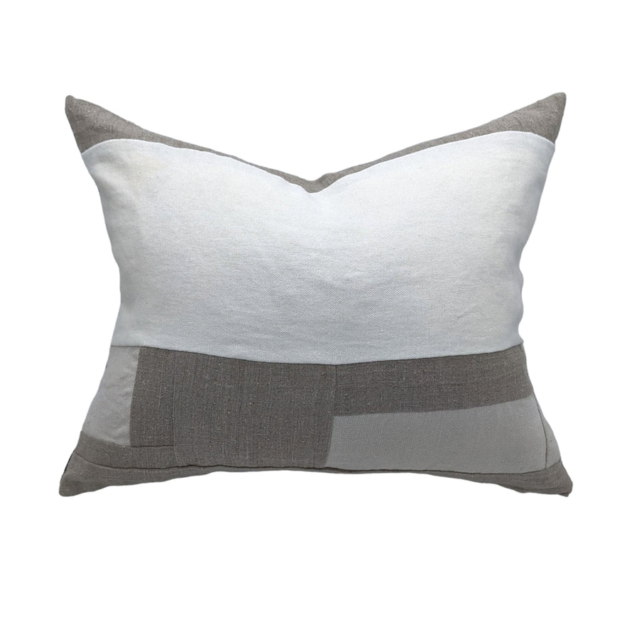 Clarissa Pillow - Linen Piecework ivory gray