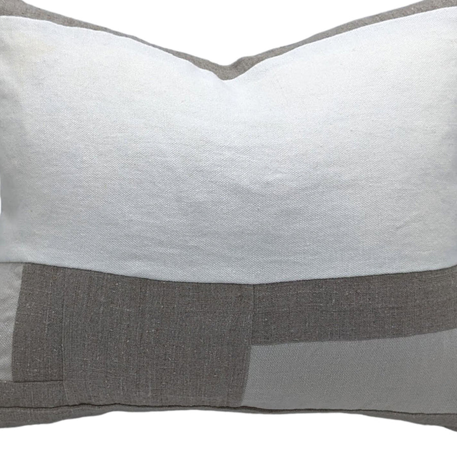 Clarissa Pillow - Linen Piecework ivory gray