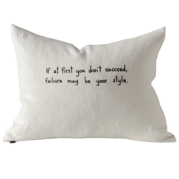 Embroidered Text - Quentin Linen Pillow in Ivory
