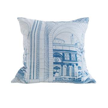 Petra Pillow  -  Mid-Century Architectural Print Blue and White