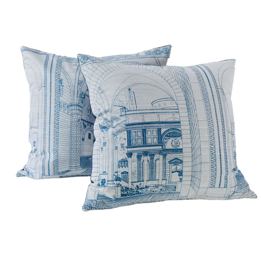 Petra Pillow  -  Mid-Century Architectural Print Blue and White