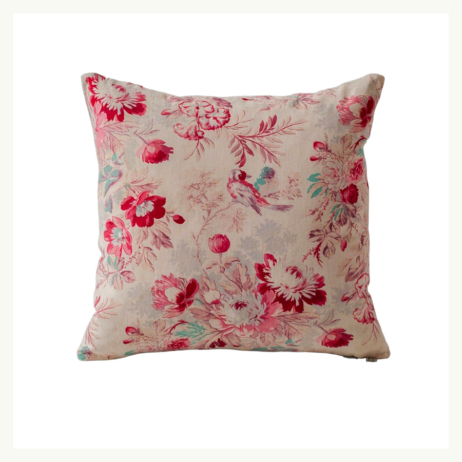 Pauline - 19th Century Block Print - Pillow Peach Pink Red