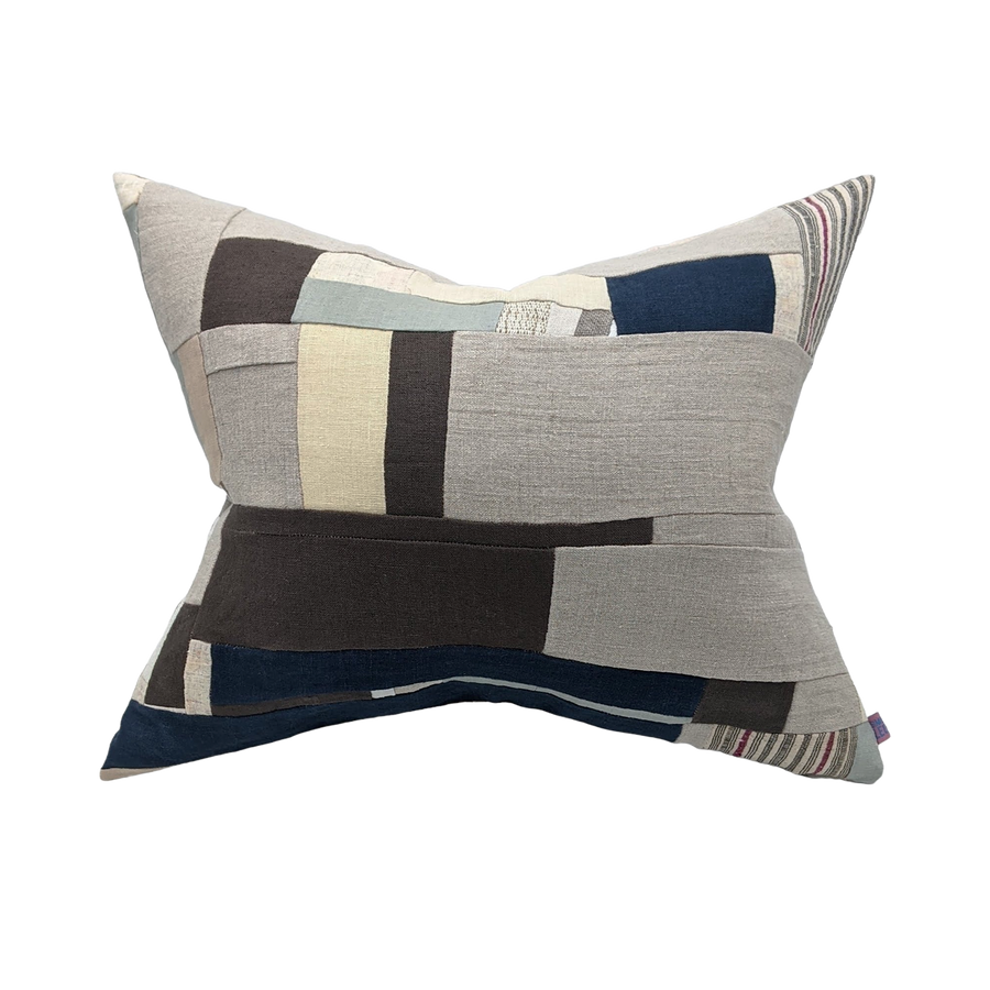 Carina Pillow - Linen Piecework Gray Brown