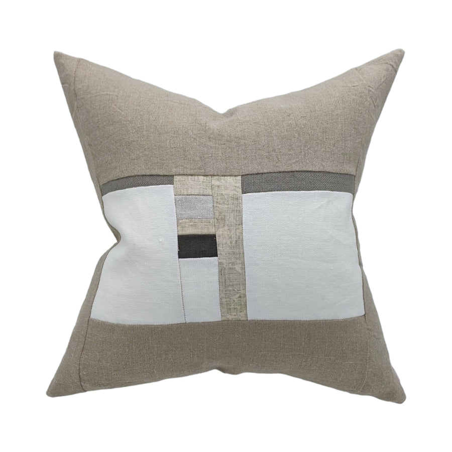 Carlton Pillow - Linen Piecework gray ivory