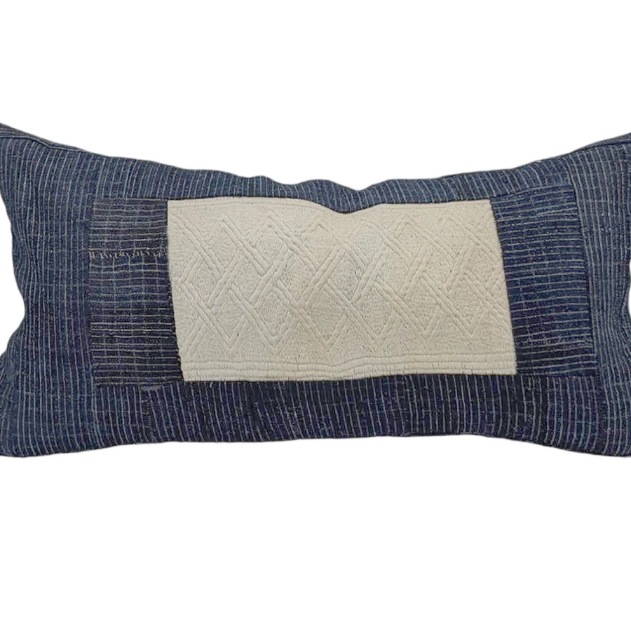 Iggi Lumbar with embroidery panel  - Vintage Hausa Indigo Pillow